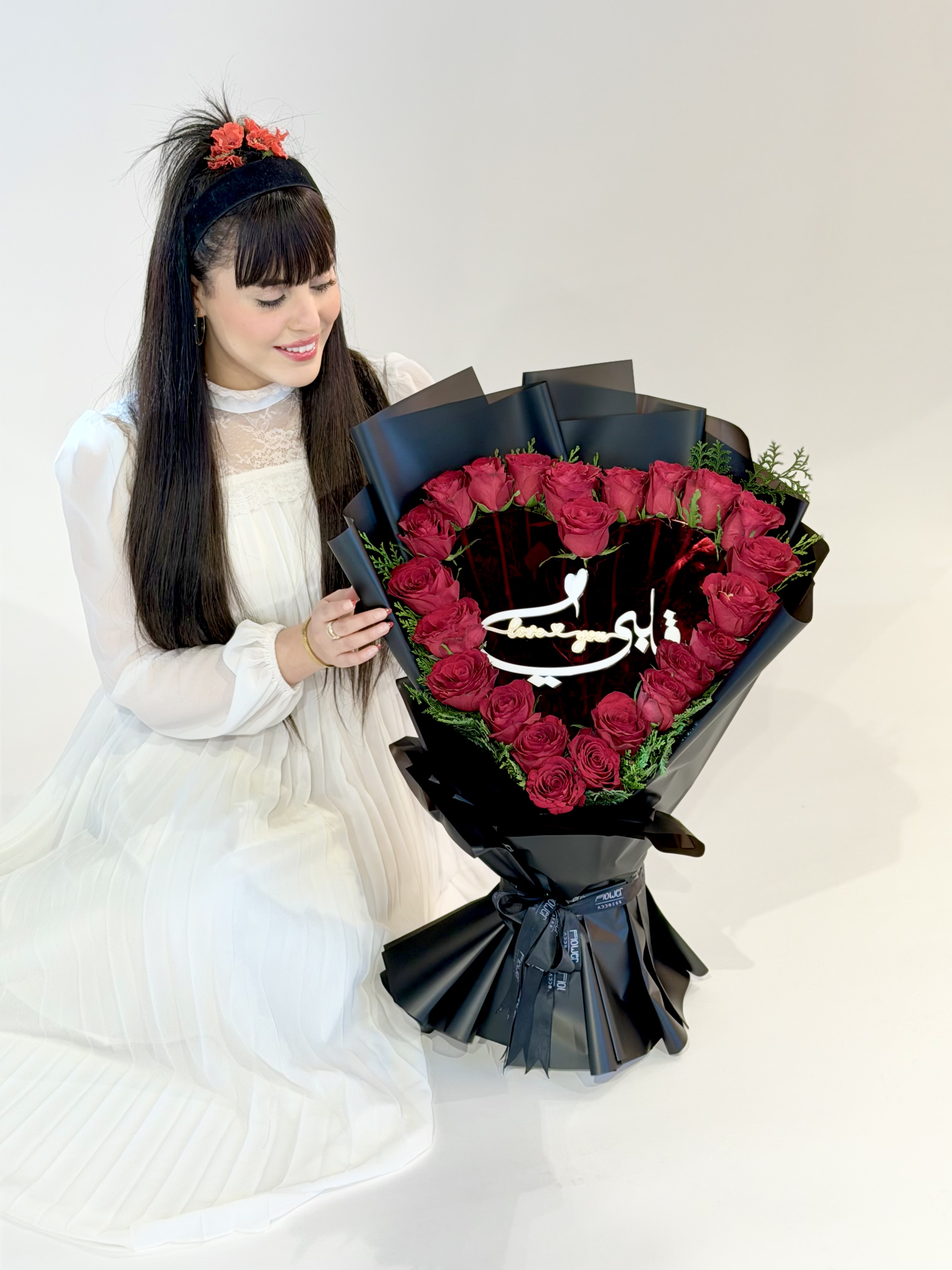 بوكيه قلبي تغليف الأسود